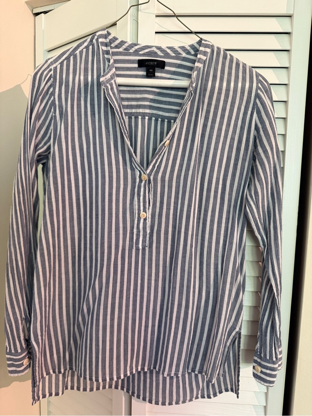 J. Crew Navy and White Vertical Stripe Henley Tunic